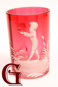 cranberry glass Mary Gregory mug
